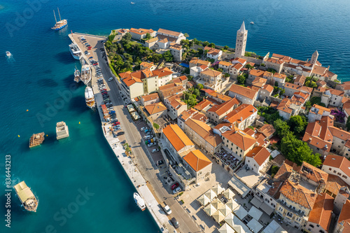 Aerial view of the famous Rab town on Rab island, Dalmatia region in Croatia