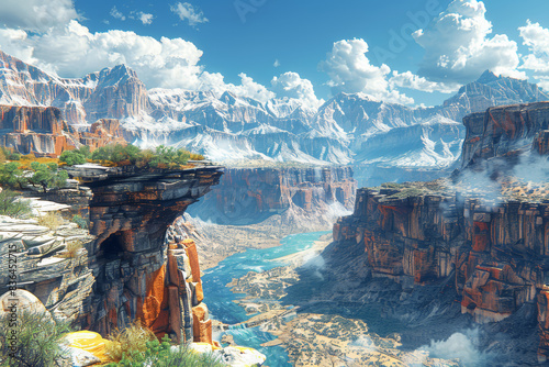 A canyon with rugged cliffs and a river winding through it. Concept of grandeur and the natural world. Generative Ai.