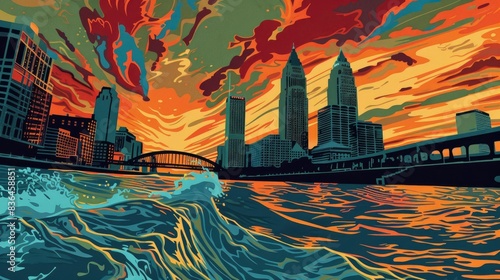  Cleveland rock and roll heritage, timeless graphic styles, peaceful shimmer emanates from fluid currents
