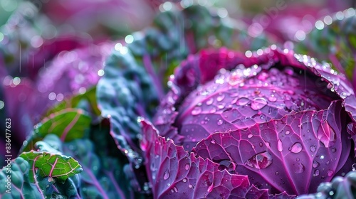 Agricultural imagery featuring a red cabbage on a farm field.