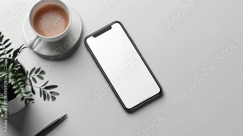 Minimalist smartphone mockup on a white background, showcasing a sleek design with customizable screen content for apps, websites, or product showcases