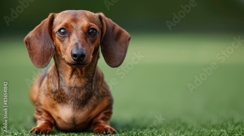 A dachshund is a small breed of dog that is long and low to the ground. They have a friendly and playful personality and make great pets for families.