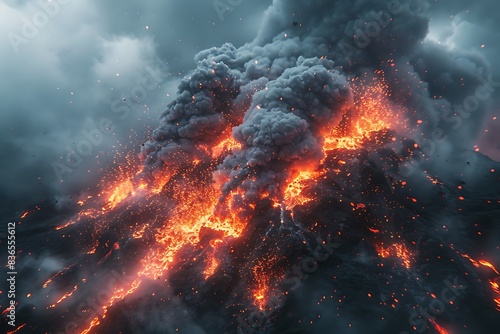 Volcanic eruption sending plumes of fire and ash into the atmosphere, a breathtaking display of nature's power.