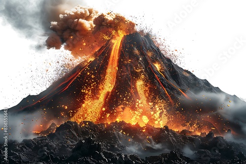 Volcanic eruption sending plumes of fire and ash into the atmosphere, a breathtaking display of nature's power.