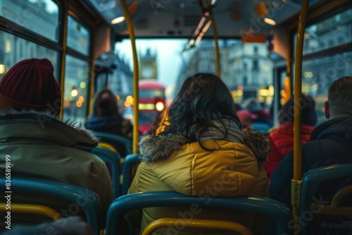People sitting on a bus with their backs turned