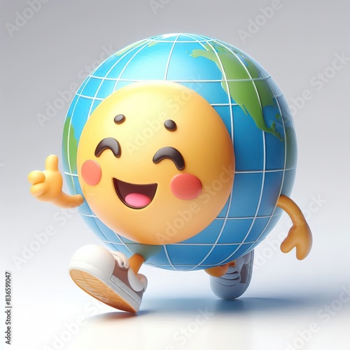 a cute 3D globe happy emoji on a white background