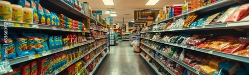 Many shelves of snacks and snacks in a store