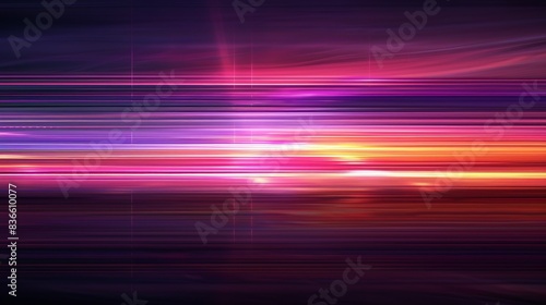 Futuristic abstract background with horizontal glowing stripes in purple and rainbow hues, symbolizing innovation and a nostalgic connection to the past