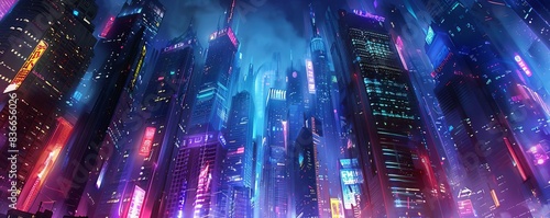 Illustrate a futuristic Lublae cityscape from a rear perspective