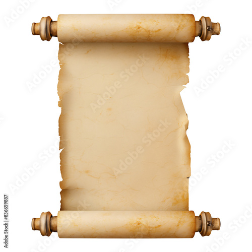 Old vintage blank paper scroll isolated on a transparent background