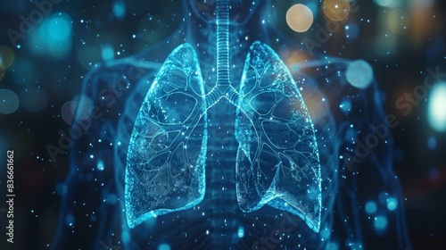 Holographic Lung Scan Projection on Blurred Background for Medical Use Generative AI