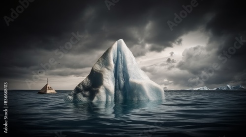 prompt Global warming concept with melting glaciers, rising sea levels, and climate change activism on an alarming background.