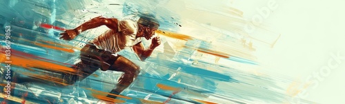 Painting of a man running, sport background 