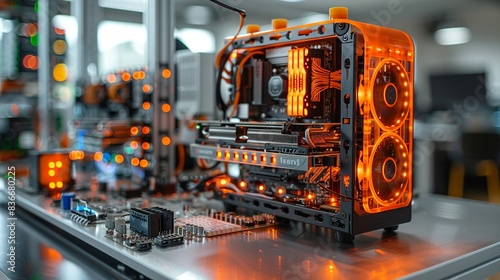 Close-up of a cryptocurrency mining rig with visible components, highlighting the technology behind digital currencies. Minimal and Simple,