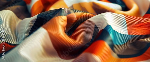 A detailed shot of a geometric fabric print, focusing on the sharp lines and the texture of the fabric weave.