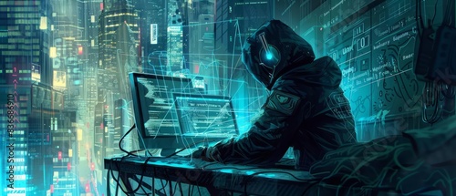 Digital infiltration A hacker using his computer to execute cybercrimes