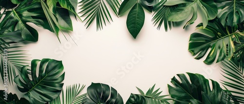 Tropical foliage including painted leaves and vines on a white background 