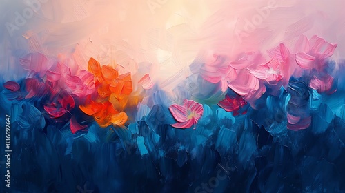 AI Art Impressionist abstract paintings focus on texture and movement, conveying emotion and energy through expressive brushwork and vibrant colors. The images are generated by AI