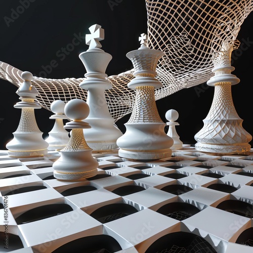 3D Model Abstract Art of Infinitely strategizing omniscient abstract AI chess grandmaster mapping new parallel dimensions