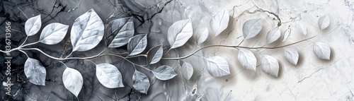  Abstract gray and white marble leaves and granite tiles