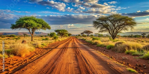 Scenic view of a dirt road in rural Africa with small footprints and scattered pebbles