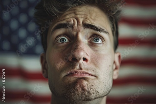 Worried man's face looking at the future of America.