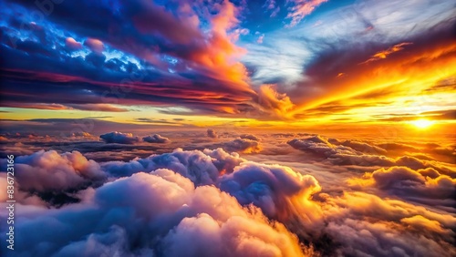 A breathtaking aerial view of colorful clouds during a sunset or sunrise