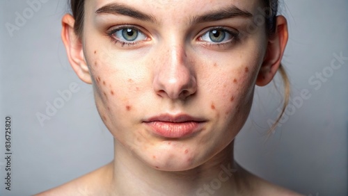 Closeup of young woman's problem skin and acne