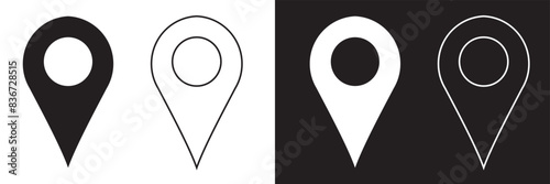 Location icon set, Map pin place marker. location pointer icon symbol in flat style. Red Location pin icon, Navigation sign. isolated on white and black background. EPS 10/AI 