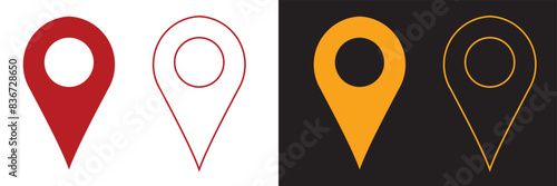 Location icon set, Map pin place marker. location pointer icon symbol in flat style. Red Location pin icon, Navigation sign. isolated on white and black background. EPS 10/AI 