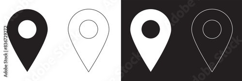 Location icon set, Map pin place marker. location pointer icon symbol in flat style. Red Location pin icon, Navigation sign. isolated on white and black background. EPS 10/AI 