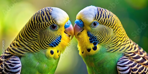 Intimate shot of two well-bonded parakeets showing their affection