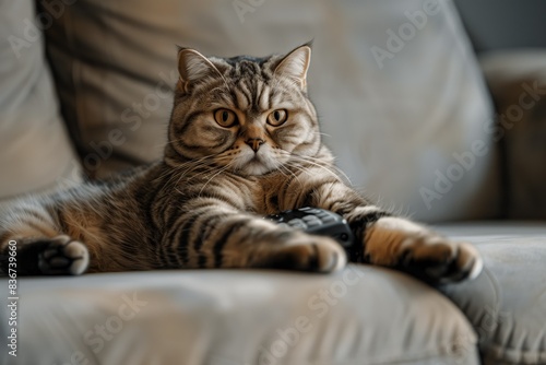 Scottish Fold Cat Relaxing on Sofa