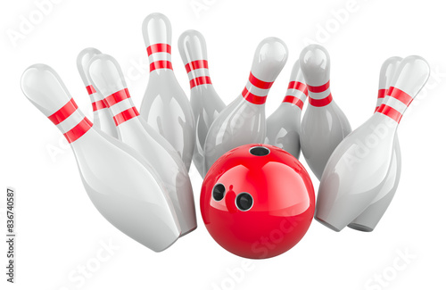 Bowling strike, concept. 3D rendering isolated on transparent background