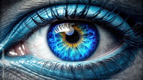Close-up of a realistic and beautiful human blue eye zoom