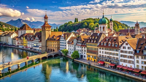 City center of Switzerland Luzern with historic buildings and charming cobblestone streets, Switzerland, Luzern, city center, historic, buildings, cobblestone, streets, architecture