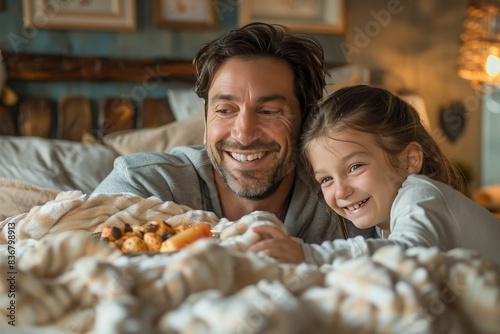 Dad receiving a surprise breakfast in bed from his kids on a special morning