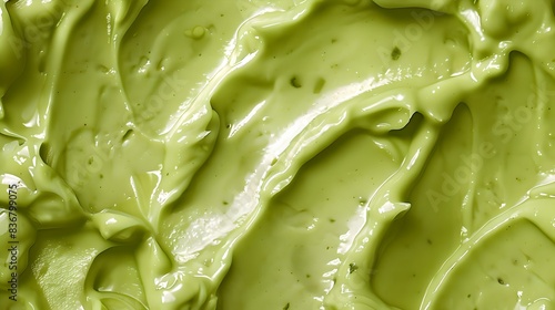 Close-up of creamy green texture. Smooth and perfectly blended. Food ingredient or cosmetic product. AI