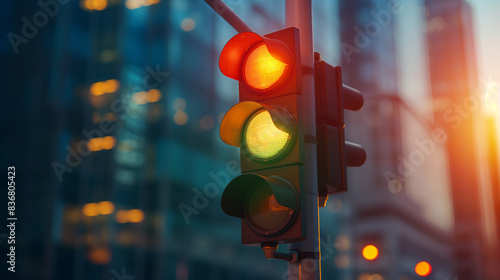 traffic lights at an intersection, traffic control and traffic safety.