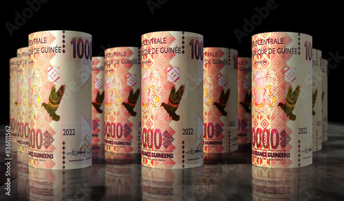 Guinea franc money banknotes rolls 3d illustration