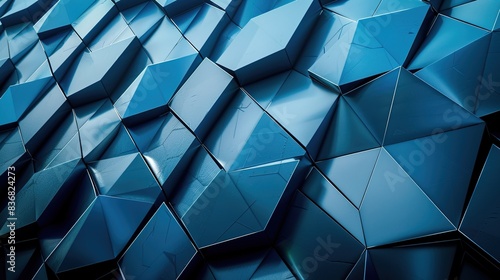 Futuristic abstract building facade with hexagonal patterns and metallic textures