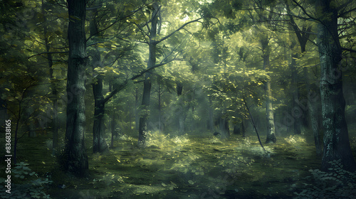 Dark Digital painting of a temperate forest ecosystem