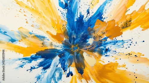 Yellow and blue color burst on white, striking and dynamic.