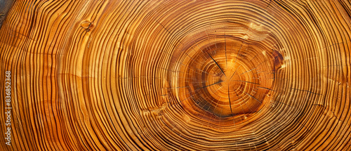 Hermoso fondo de vetas de madera, primer plano de anillos de árboles con grietas, tonos marrón claro y amarillo, textura de alta resolución. La imagen muestra un primer plano