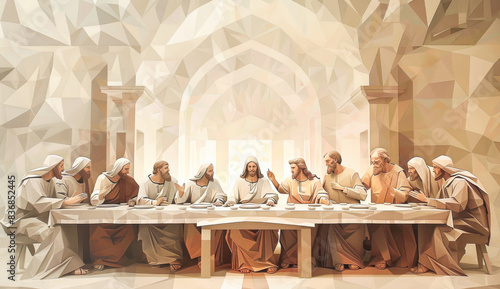 Abstract interpretation of the Last Supper, blending historical event with contemporary art