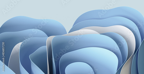 Abstract 3d illustration of waves, wavy shapes, flower petals. 3d render on the theme of technology, modern art, lightness, tenderness, wallpaper. Minimal style, aero color. Transparent background.