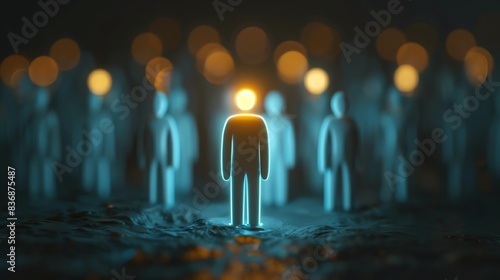 Talent Acquisition A minimal scene of a figure recruiting glowing talent