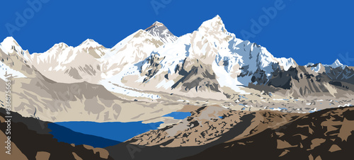 Mount Everest and Nuptse peak as seen from Kala Patthar