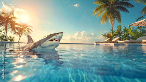 Hyper Realistic Beach Shark in water nature lifelike underwater background 