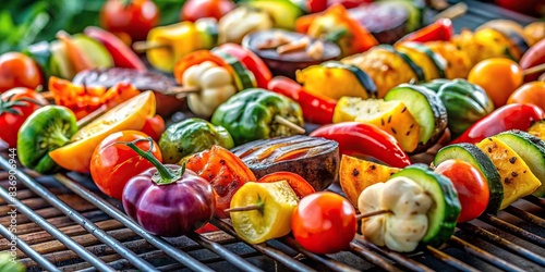Close up of fresh vegetables grilling on a barbecue , healthy, food, grilling, vegetables, close up, fresh, vegetarian, cooking, diet, vegan, outdoor, grill, delicious, organic, meal